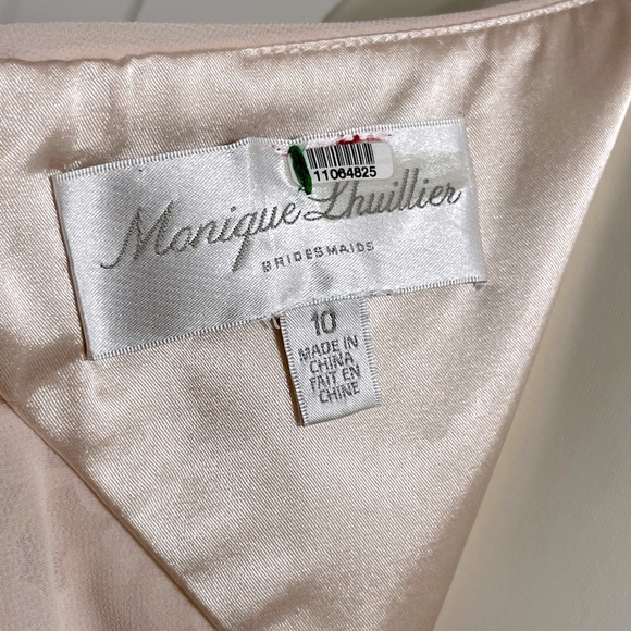 MONIQUE LHUILLIER blush pink chiffon and sheer lace sleeveless formal gown 10 - Picture 4 of 10